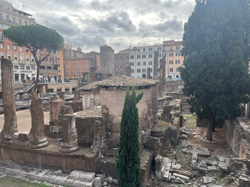 Ancient Rome: Archeological area Largo Argentina - Curia of Pompey tuff base and Caesar’s assassination site